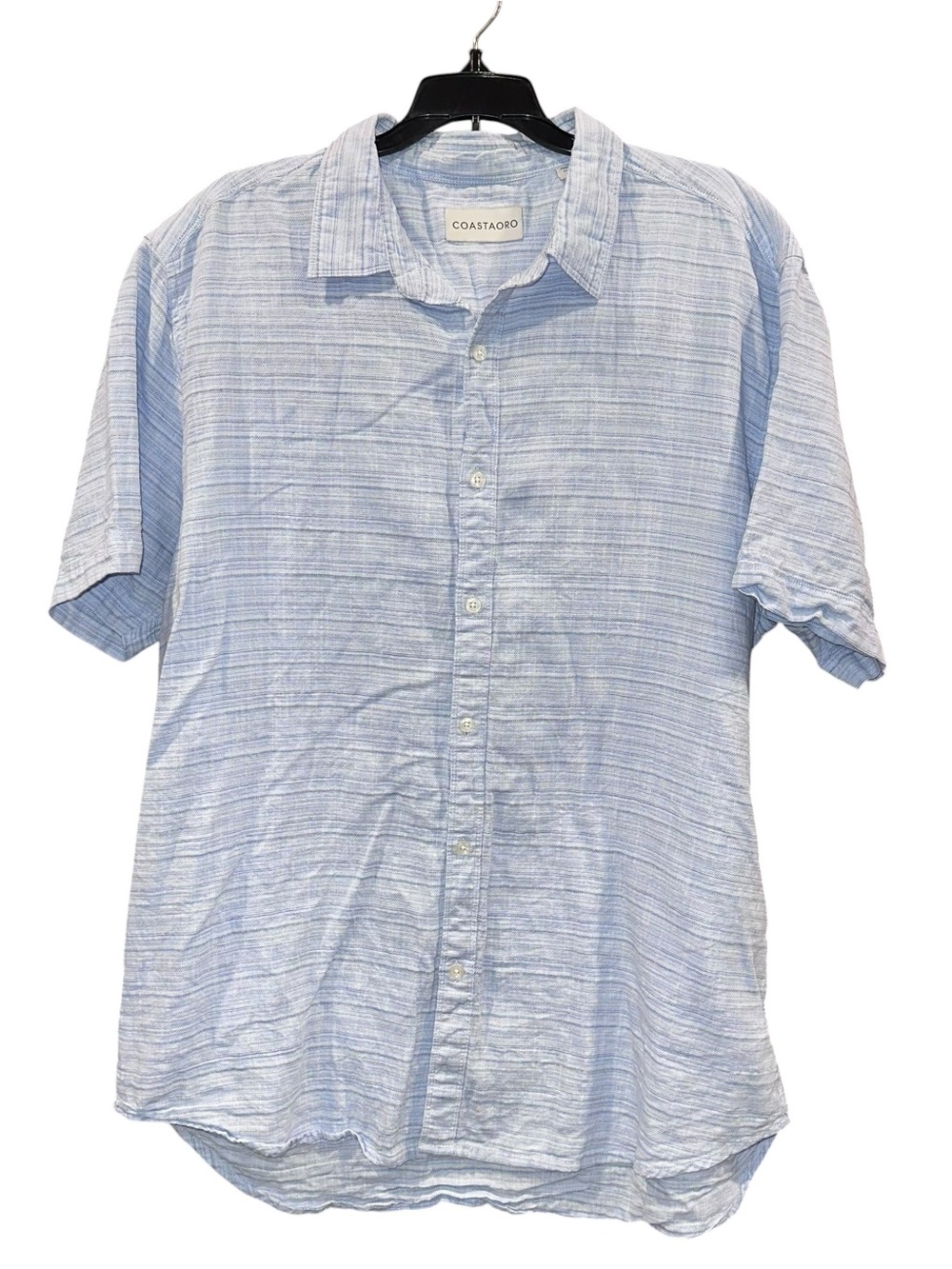 Coastaoro Men’s XL Blue 100% Cotton Textured Slub Short Sleeve Button Front Shir